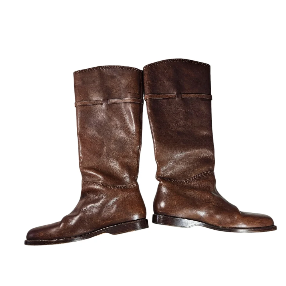 Fatte a mano Cognac Leather Riding Boots Size 38.5 Made In Italy - Picture 2 of 11
